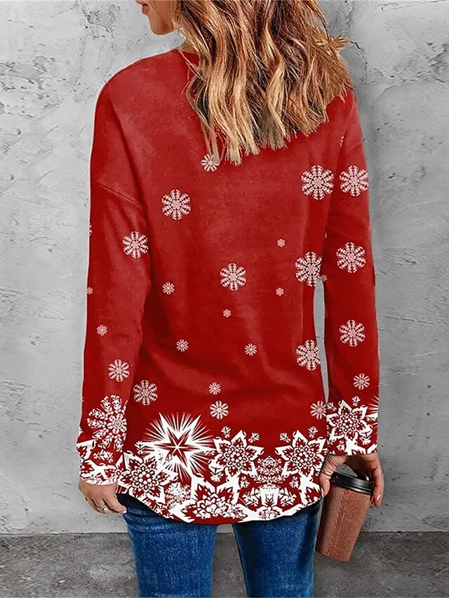 Women's T Shirt Tee Christmas Shirt Black White Wine Santa Claus Snowflake Reindeer Print Long Sleeve Christmas Weekend Festival / Holiday Funny Christmas V Neck Regular Fit Painting Spring &Fall 9 Women's T Shirt Tee Christmas Shirt Black White Wine Santa Claus Snowflake Reindeer Print Long Sleeve Christmas Weekend Festival / Holiday Funny Christmas V Neck Regular Fit Painting Spring &Fall - Image 7