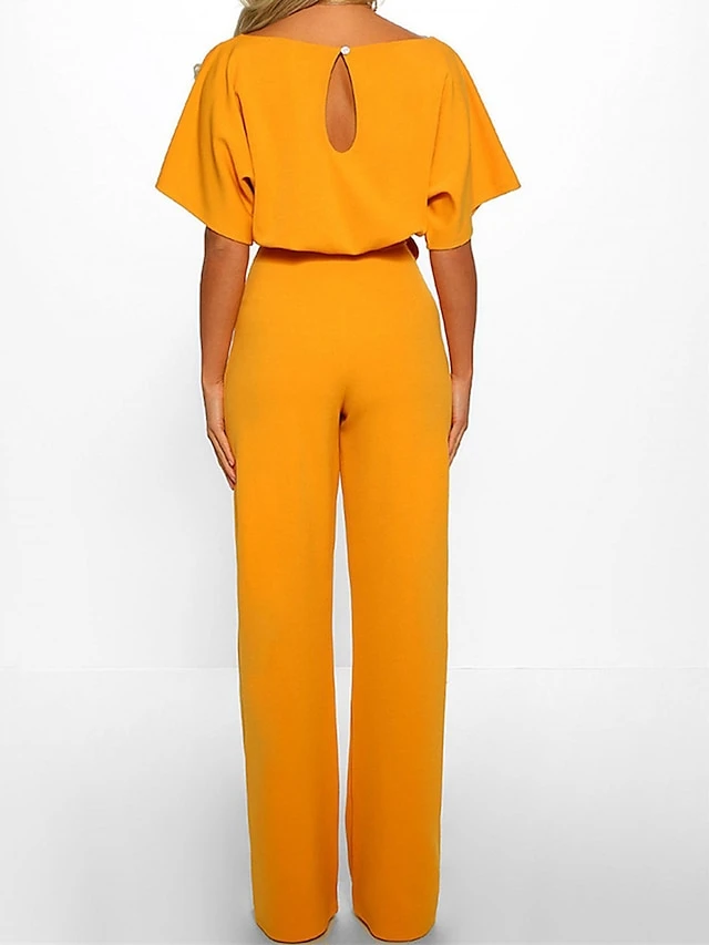 Women's Jumpsuit Lace Up High Waist Solid Color Crew Neck Xmas Business Office Work Christmas Regular Fit Half Sleeve Black Yellow Pink S M L Summer 8 Women's Jumpsuit Lace Up High Waist Solid Color Crew Neck Xmas Business Office Work Christmas Regular Fit Half Sleeve Black Yellow Pink S M L Summer - Image 6