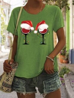 Women's T Shirt Tee Christmas Shirt 100% Cotton White Light Green Army Green Graphic Print Short Sleeve Christmas Daily Holiday Basic Christmas Round Neck Regular Fit Painting 14 Women's T Shirt Tee Christmas Shirt 100% Cotton White Light Green Army Green Graphic Print Short Sleeve Christmas Daily Holiday Basic Christmas Round Neck Regular Fit Painting -Cheap Women Clothing Store egxxgr1666754526042