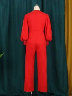 Women's Jumpsuit Flower Lace Solid Color Crew Neck Formal Birthday Party Christmas Evening Straight Regular Fit Long Sleeve Bishop Sleeve Red S M L Fall Cold Weather -Cheap Women Clothing Store ehpygw1644990703495