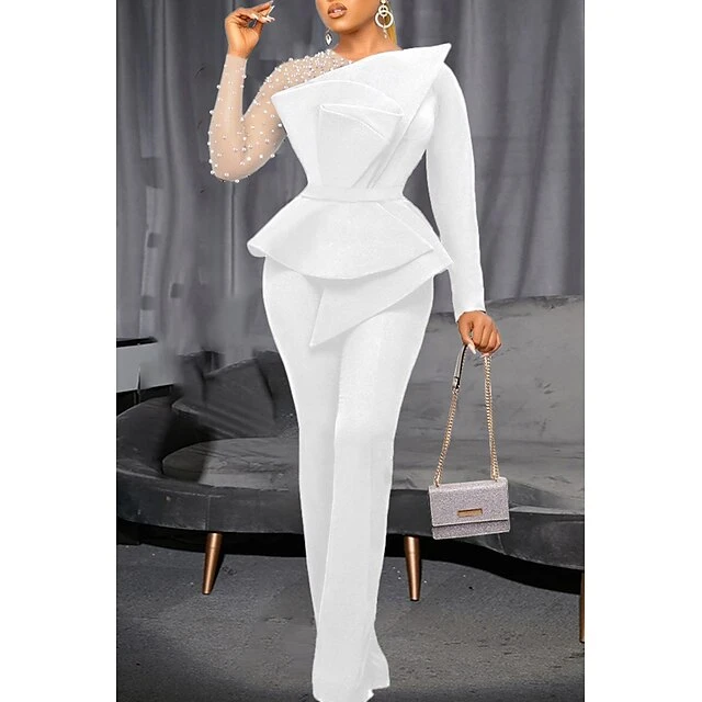 Women's Jumpsuit Solid Color One Shoulder Elegant Wedding Cocktail Party Christmas Regular Fit Long Sleeve Black White S M L Spring 7 Women's Jumpsuit Solid Color One Shoulder Elegant Wedding Cocktail Party Christmas Regular Fit Long Sleeve Black White S M L Spring - Image 5