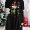Women's T Shirt Tee Christmas Shirt Black Gray Graphic Text Snowflake Pocket Print Long Sleeve Christmas Weekend Basic Christmas Round Neck Regular Fit Painting -Cheap Women Clothing Store eiaaoy1695367763342
