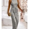 Women's Jumpsuit Backless Sequin Solid Color Crew Neck Elegant Party Christmas Prom Regular Fit Sleeveless Silver Black Pink S M L SummerFall -Cheap Women Clothing Store elieza1680086255602