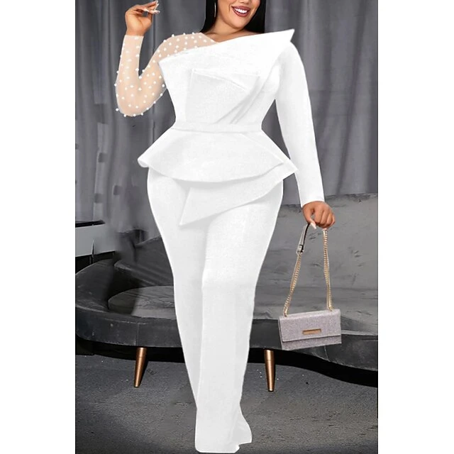 Women's Jumpsuit Solid Color One Shoulder Elegant Wedding Cocktail Party Christmas Regular Fit Long Sleeve Black White S M L Spring 6 Women's Jumpsuit Solid Color One Shoulder Elegant Wedding Cocktail Party Christmas Regular Fit Long Sleeve Black White S M L Spring - Image 4