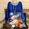 Women's Shirt Blouse Christmas Shirt Linen Black White Blue Snowman Deer Print Long Sleeve Christmas Streetwear Casual Round Neck Regular Fit Floral -Cheap Women Clothing Store emipsb1663230420076
