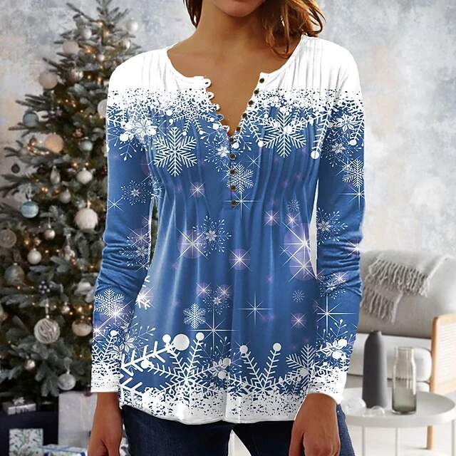 Women's Shirt Blouse Christmas Shirt Maroon Wine Red Black Plaid Snowman Deer Button Print Long Sleeve Christmas Casual Holiday Christmas Round Neck Regular Fit Spring Fall 8 Women's Shirt Blouse Christmas Shirt Maroon Wine Red Black Plaid Snowman Deer Button Print Long Sleeve Christmas Casual Holiday Christmas Round Neck Regular Fit Spring Fall - Image 6