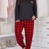 Women's Sweatshirt Pants Sets Christmas Shirt Red Blue Plaid Print Long Sleeve Casual Holiday Fashion Christmas Round Neck Loose Fit Fall & Winter -Cheap Women Clothing Store eogjzj1695383262905