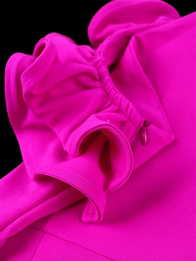 Women's Jumpsuit Ruffle High Waist Solid Color One Shoulder Elegant Xmas Wedding Party Christmas Regular Fit Long Sleeve Fuchsia S M L Fall 11 Women's Jumpsuit Ruffle High Waist Solid Color One Shoulder Elegant Xmas Wedding Party Christmas Regular Fit Long Sleeve Fuchsia S M L Fall - Image 9