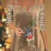Women's Blouse Christmas Shirt Gold Sparkly Deer Sequins Print Long Sleeve Party Christmas Casual Festival / Holiday V Neck Regular Fit Cold Shoulder Spring &Fall 1 Women's Blouse Christmas Shirt Gold Sparkly Deer Sequins Print Long Sleeve Party Christmas Casual Festival / Holiday V Neck Regular Fit Cold Shoulder Spring &Fall -Cheap Women Clothing Store esadbw1697109996346