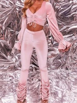 Women's Crop Top Pants Sets Christmas Shirt Velvet Black Pink Khaki Solid Color Ruched Drawstring Long Sleeve Party Casual Streetwear Christmas V Neck Regular Fit Spring &Fall 15 Women's Crop Top Pants Sets Christmas Shirt Velvet Black Pink Khaki Solid Color Ruched Drawstring Long Sleeve Party Casual Streetwear Christmas V Neck Regular Fit Spring &Fall -Cheap Women Clothing Store esootz1693825475047