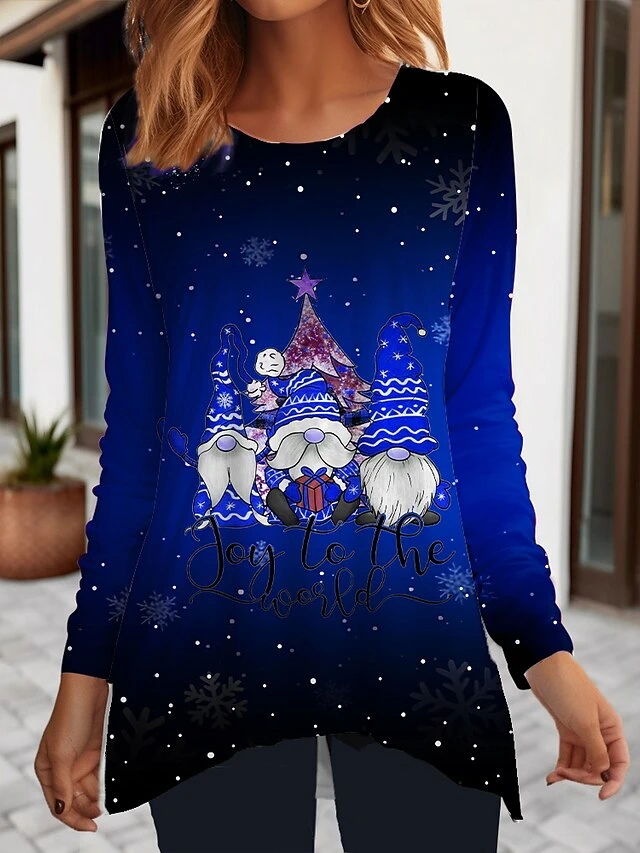 Women's T Shirt Tee Christmas Shirt Yellow Red Blue Santa's Helper Flowing Tunic Print Long Sleeve Christmas Weekend Festival / Holiday Round Neck Regular Fit Painting Spring &Fall 5 Women's T Shirt Tee Christmas Shirt Yellow Red Blue Santa's Helper Flowing Tunic Print Long Sleeve Christmas Weekend Festival / Holiday Round Neck Regular Fit Painting Spring &Fall - Image 3