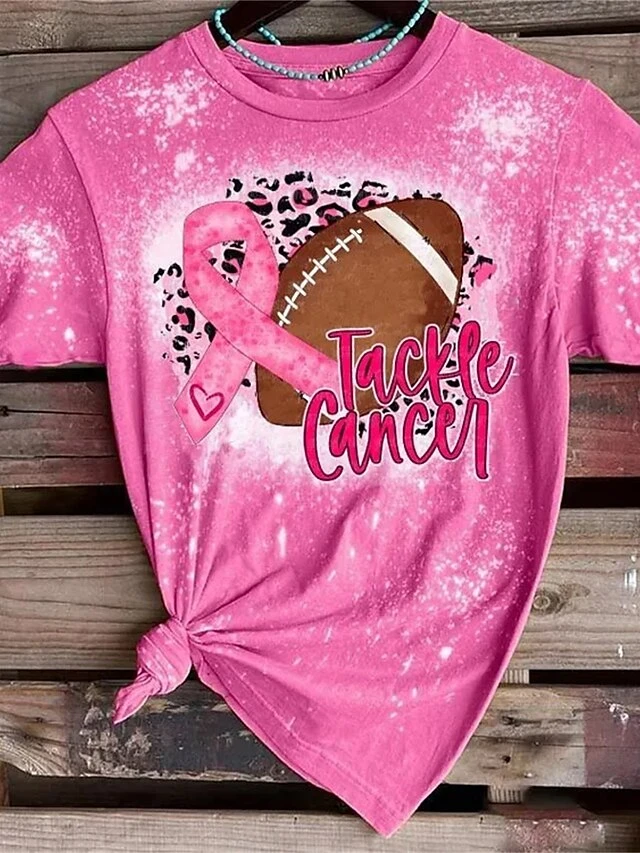 Women's T Shirt Tee Christmas Shirt Pink Light Brown Brown Leopard Football Print Short Sleeve Daily Weekend Fashion Christmas Round Neck Regular Fit Painting Summer 5 Women's T Shirt Tee Christmas Shirt Pink Light Brown Brown Leopard Football Print Short Sleeve Daily Weekend Fashion Christmas Round Neck Regular Fit Painting Summer - Image 3