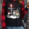 Women's T Shirt Tee Christmas Shirt Black Light Grey Dark Gray Plaid Snowman Print Long Sleeve Christmas Weekend Festival / Holiday Round Neck Regular Fit Painting Spring &Fall -Cheap Women Clothing Store euqylz1695727464987