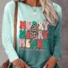 Women's T Shirt Tee Christmas Shirt Purple Orange Green Leopard Letter Print Long Sleeve Daily Weekend Fashion Christmas Round Neck Regular Fit Painting Spring &Fall -Cheap Women Clothing Store evqpgh1695378030600