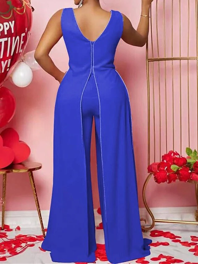 Women's Jumpsuit Backless High Waist Solid Color V Neck Streetwear Xmas Wedding Party Christmas Regular Fit Sleeveless Black Red Blue S M L Summer 11 Women's Jumpsuit Backless High Waist Solid Color V Neck Streetwear Xmas Wedding Party Christmas Regular Fit Sleeveless Black Red Blue S M L Summer - Image 9