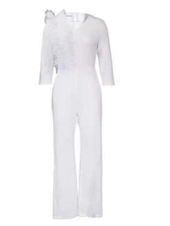 Women's Jumpsuit Ruffle High Waist Solid Color V Neck Christmas Business Office Work Xmas Regular Fit Long Sleeve White Yellow Red S M L Fall -Cheap Women Clothing Store ewcfhg1695792436935