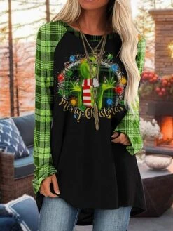Women's T Shirt Tee Christmas Shirt Black Red Dark Gray Graphic Plaid Grinch Print Long Sleeve Christmas Weekend Basic Christmas Round Neck Regular Fit Painting Fall & Winter 8 Women's T Shirt Tee Christmas Shirt Black Red Dark Gray Graphic Plaid Grinch Print Long Sleeve Christmas Weekend Basic Christmas Round Neck Regular Fit Painting Fall & Winter -Cheap Women Clothing Store ewisdb1666267610871