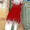 Women's Jumpsuit Print Snowflake V Neck Casual Christmas Vacation Xmas Wide Leg Regular Fit Long Sleeve White Wine Red S M L All Seasons -Cheap Women Clothing Store eykpjw1695204832172
