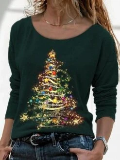 Women's T Shirt Tee Christmas Shirt Black White Red Christmas Tree Print Long Sleeve Christmas Weekend Basic Print Christmas Round Neck Regular Fit Painting Fall & Winter 8 Women's T Shirt Tee Christmas Shirt Black White Red Christmas Tree Print Long Sleeve Christmas Weekend Basic Print Christmas Round Neck Regular Fit Painting Fall & Winter -Cheap Women Clothing Store eytjeg1666411600667