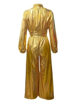 Women‘s Jumpsuit Sparkly Solid Color Stand Collar Elegant Christmas Wedding Party Xmas Wide Leg Regular Fit Long Sleeve Pink Gold S M L All Seasons -Cheap Women Clothing Store ezfyvz1696989929158