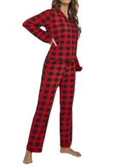 Women's Shirt Pants Sets Christmas Shirt Red Plaid Print Long Sleeve Casual Holiday Fashion Christmas Shirt Collar Regular Fit Fall & Winter -Cheap Women Clothing Store ezgwer1695380380831