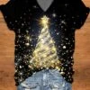 Women's T Shirt Tee Christmas Shirt Black Blue Graphic Christmas Tree Sparkly Print Short Sleeve Party Christmas Weekend Festival / Holiday V Neck Regular Fit Painting Summer 1 Women's T Shirt Tee Christmas Shirt Black Blue Graphic Christmas Tree Sparkly Print Short Sleeve Party Christmas Weekend Festival / Holiday V Neck Regular Fit Painting Summer -Cheap Women Clothing Store faglub1697595267167