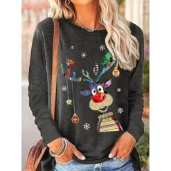 Women's T Shirt Tee Christmas Shirt Malachite Green Black Blue Reindeer Print Long Sleeve Christmas Weekend Basic Christmas Round Neck Regular Fit Painting 9 Women's T Shirt Tee Christmas Shirt Malachite Green Black Blue Reindeer Print Long Sleeve Christmas Weekend Basic Christmas Round Neck Regular Fit Painting -Cheap Women Clothing Store fagzdq1666415422762