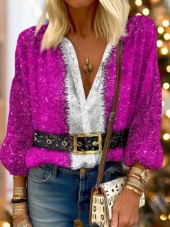 Women's Shirt Blouse Christmas Shirt Pink Red Blue Santa Claus Ugly Christmas Button Print Long Sleeve Party Christmas Casual Festival / Holiday Standing Collar Regular Fit Spring &Fall 11 Women's Shirt Blouse Christmas Shirt Pink Red Blue Santa Claus Ugly Christmas Button Print Long Sleeve Party Christmas Casual Festival / Holiday Standing Collar Regular Fit Spring &Fall -Cheap Women Clothing Store fcuywz1697510755118