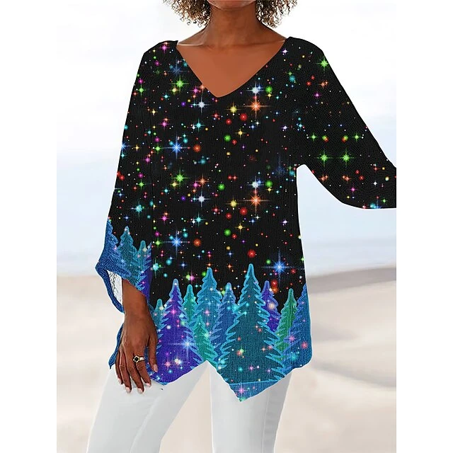 Women's Shirt Christmas Shirt Black Red Green Snowflake Deer Print Long Sleeve Christmas Weekend Streetwear Casual Print V Neck Regular Fit 5 Women's Shirt Christmas Shirt Black Red Green Snowflake Deer Print Long Sleeve Christmas Weekend Streetwear Casual Print V Neck Regular Fit - Image 3