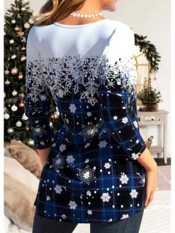 Women's T Shirt Tee Christmas Shirt Blue Plaid Snowflake Lace Print Long Sleeve Christmas Weekend Festival / Holiday V Neck Regular Fit Painting Spring &Fall 7 Women's T Shirt Tee Christmas Shirt Blue Plaid Snowflake Lace Print Long Sleeve Christmas Weekend Festival / Holiday V Neck Regular Fit Painting Spring &Fall -Cheap Women Clothing Store flhpnz1697717608560