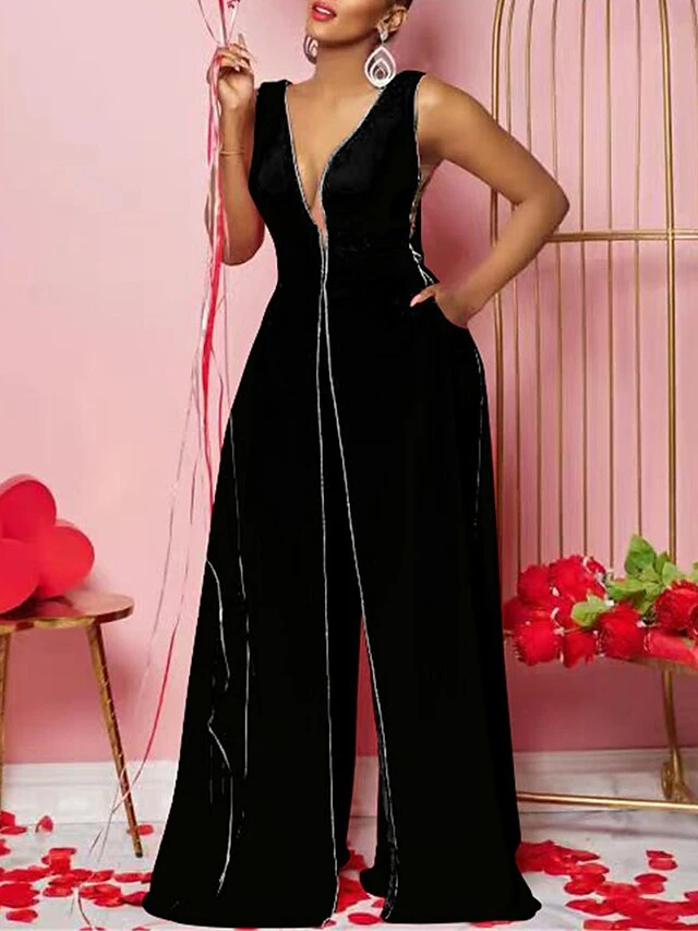 Women's Jumpsuit Backless High Waist Solid Color V Neck Streetwear Xmas Wedding Party Christmas Regular Fit Sleeveless Black Red Blue S M L Summer 7 Women's Jumpsuit Backless High Waist Solid Color V Neck Streetwear Xmas Wedding Party Christmas Regular Fit Sleeveless Black Red Blue S M L Summer - Image 5