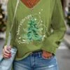 Women's T Shirt Tee Christmas Shirt Black White Blue Christmas Tree Print Long Sleeve Christmas Weekend Basic Christmas V Neck Regular Fit Painting Spring &Fall