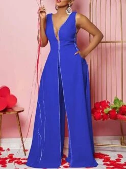 Women's Jumpsuit Backless High Waist Solid Color V Neck Streetwear Xmas Wedding Party Christmas Regular Fit Sleeveless Black Red Blue S M L Summer 24 Women's Jumpsuit Backless High Waist Solid Color V Neck Streetwear Xmas Wedding Party Christmas Regular Fit Sleeveless Black Red Blue S M L Summer -Cheap Women Clothing Store fphnwb1676960810521