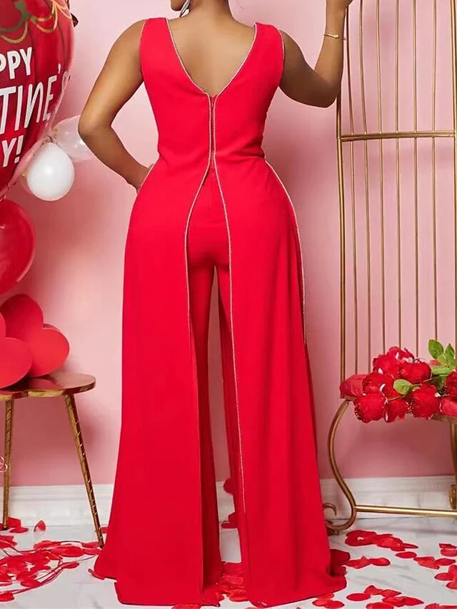 Women's Jumpsuit Backless High Waist Solid Color V Neck Streetwear Xmas Wedding Party Christmas Regular Fit Sleeveless Black Red Blue S M L Summer 6 Women's Jumpsuit Backless High Waist Solid Color V Neck Streetwear Xmas Wedding Party Christmas Regular Fit Sleeveless Black Red Blue S M L Summer - Image 4
