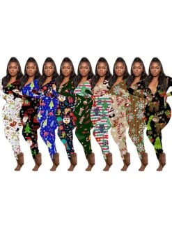 Women's Jumpsuit Print Geometric V Neck Active Xmas Home Christmas Regular Fit Long Sleeve White-1 Blue-3 Khaki-7 S M L Fall