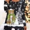 Women's T Shirt Tee Christmas Shirt Black Cat Snowman Flowing Tunic Print Long Sleeve Christmas Weekend Basic Print Christmas Round Neck Regular Fit Painting Fall & Winter 1 Women's T Shirt Tee Christmas Shirt Black Cat Snowman Flowing Tunic Print Long Sleeve Christmas Weekend Basic Print Christmas Round Neck Regular Fit Painting Fall & Winter -Cheap Women Clothing Store fsutis1667894015604