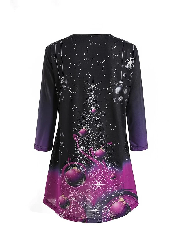 Women's T Shirt Tee Tunic Green Black Blue Graphic Christmas Tree Print Long Sleeve Christmas Weekend Christmas Round Neck Long 3D Printed Painting S 14 Women's T Shirt Tee Tunic Green Black Blue Graphic Christmas Tree Print Long Sleeve Christmas Weekend Christmas Round Neck Long 3D Printed Painting S - Image 12