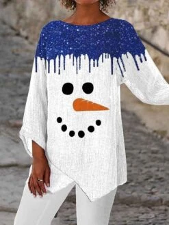 Women's Shirt Christmas Shirt Black White Yellow Christmas Tree Deer Asymmetric Print Long Sleeve Christmas Weekend Streetwear Christmas Round Neck Regular Fit -Cheap Women Clothing Store fxjeeg1666257050972