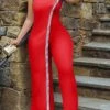 Women's Jumpsuit Patchwork High Waist Solid Color One Shoulder Streetwear Xmas Wedding Party Christmas Regular Fit Sleeveless White Red Blue S M L Fall -Cheap Women Clothing Store gaemhf1692616007543