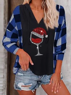 Women's Blouse Hoodie Christmas Shirt Wine Red Blue Plaid Color Block Patchwork Print Long Sleeve Party Christmas Casual Casual Hooded Regular Fit Fall & Winter 10 Women's Blouse Hoodie Christmas Shirt Wine Red Blue Plaid Color Block Patchwork Print Long Sleeve Party Christmas Casual Casual Hooded Regular Fit Fall & Winter -Cheap Women Clothing Store gawoyz1631528764028