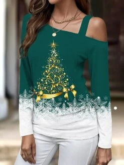 Women's T Shirt Tee Christmas Shirt Black Pink Red Christmas Tree Snowflake Print Long Sleeve Party Christmas Weekend Festival / Holiday Diagonal Neck Regular Fit Painting Spring &Fall 11 Women's T Shirt Tee Christmas Shirt Black Pink Red Christmas Tree Snowflake Print Long Sleeve Party Christmas Weekend Festival / Holiday Diagonal Neck Regular Fit Painting Spring &Fall -Cheap Women Clothing Store gbdtmu1695639423199