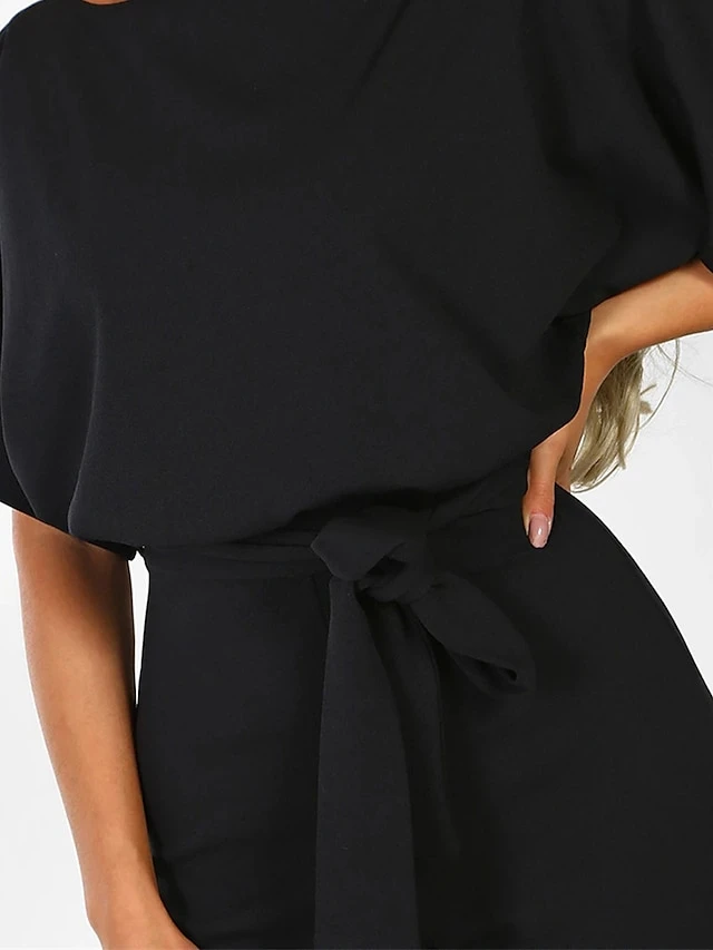 Women's Jumpsuit Lace Up High Waist Solid Color Crew Neck Xmas Business Office Work Christmas Regular Fit Half Sleeve Black Yellow Pink S M L Summer 7 Women's Jumpsuit Lace Up High Waist Solid Color Crew Neck Xmas Business Office Work Christmas Regular Fit Half Sleeve Black Yellow Pink S M L Summer - Image 5