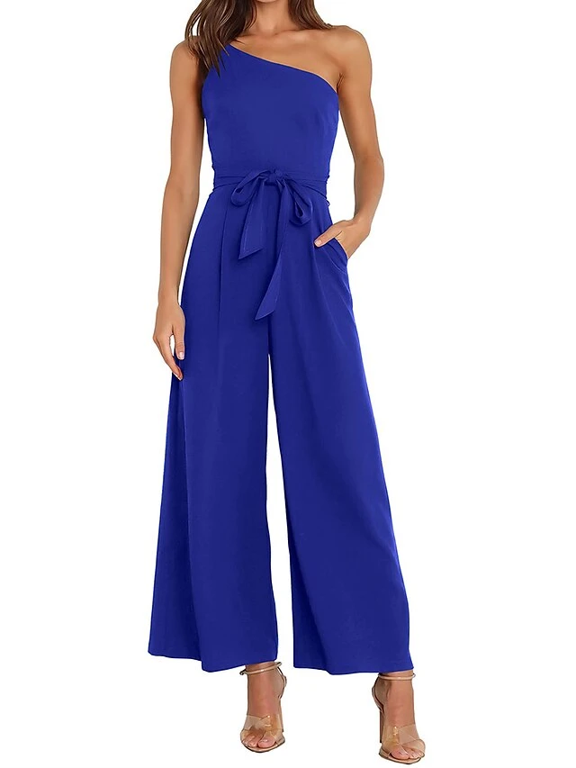 Women's Jumpsuit Pocket High Waist Solid Color One Shoulder Elegant Party Christmas Regular Fit Sleeveless Yellow Army Green Red S M L Fall 18 Women's Jumpsuit Pocket High Waist Solid Color One Shoulder Elegant Party Christmas Regular Fit Sleeveless Yellow Army Green Red S M L Fall - Image 16