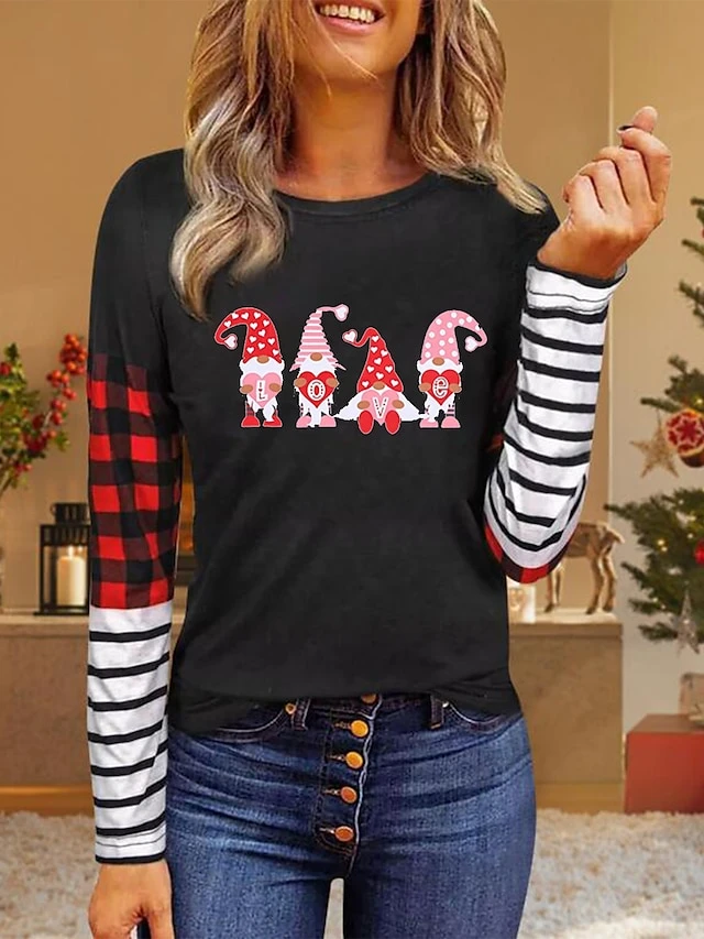 Women's Shirt Christmas Shirt White Yellow Pink Color Block Print Deer Print Long Sleeve Christmas Casual Daily Casual Round Neck Regular Fit 3 Women's Shirt Christmas Shirt White Yellow Pink Color Block Print Deer Print Long Sleeve Christmas Casual Daily Casual Round Neck Regular Fit