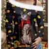 Women's Blouse Christmas Shirt Black Cat Print Long Sleeve Party Casual Fashion Fur Collar Regular Fit 3D Cat Fall & Winter