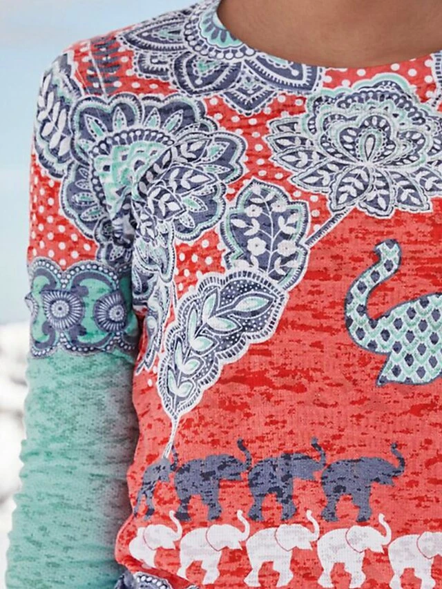 Women's T Shirt Tee Christmas Shirt Yellow Red Green Animal Print Long Sleeve Daily Weekend Basic Christmas Round Neck Regular Fit Spring &Fall 6 Women's T Shirt Tee Christmas Shirt Yellow Red Green Animal Print Long Sleeve Daily Weekend Basic Christmas Round Neck Regular Fit Spring &Fall - Image 4