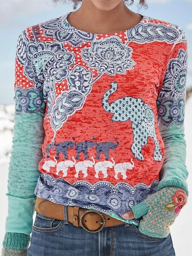 Women's T Shirt Tee Christmas Shirt Yellow Red Green Animal Print Long Sleeve Daily Weekend Basic Christmas Round Neck Regular Fit Spring &Fall 3 Women's T Shirt Tee Christmas Shirt Yellow Red Green Animal Print Long Sleeve Daily Weekend Basic Christmas Round Neck Regular Fit Spring &Fall