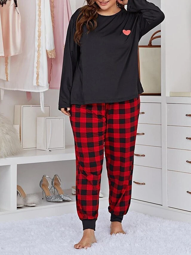 Women's Sweatshirt Pants Sets Christmas Shirt Red Blue Plaid Print Long Sleeve Casual Holiday Fashion Christmas Round Neck Loose Fit Fall & Winter 5 Women's Sweatshirt Pants Sets Christmas Shirt Red Blue Plaid Print Long Sleeve Casual Holiday Fashion Christmas Round Neck Loose Fit Fall & Winter - Image 3