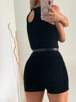 Women's Romper High Waist Solid Color Crew Neck Active Xmas Street Christmas Sport Regular Fit Sleeveless Black Blue Brown S M L Summer -Cheap Women Clothing Store ggptef1680602617018