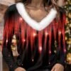 Women's T Shirt Tee Christmas Shirt Red Graphic Print Long Sleeve Party Christmas Weekend Festival / Holiday Fur Collar Regular Fit Painting Fall & Winter -Cheap Women Clothing Store ggshpl1696753062694